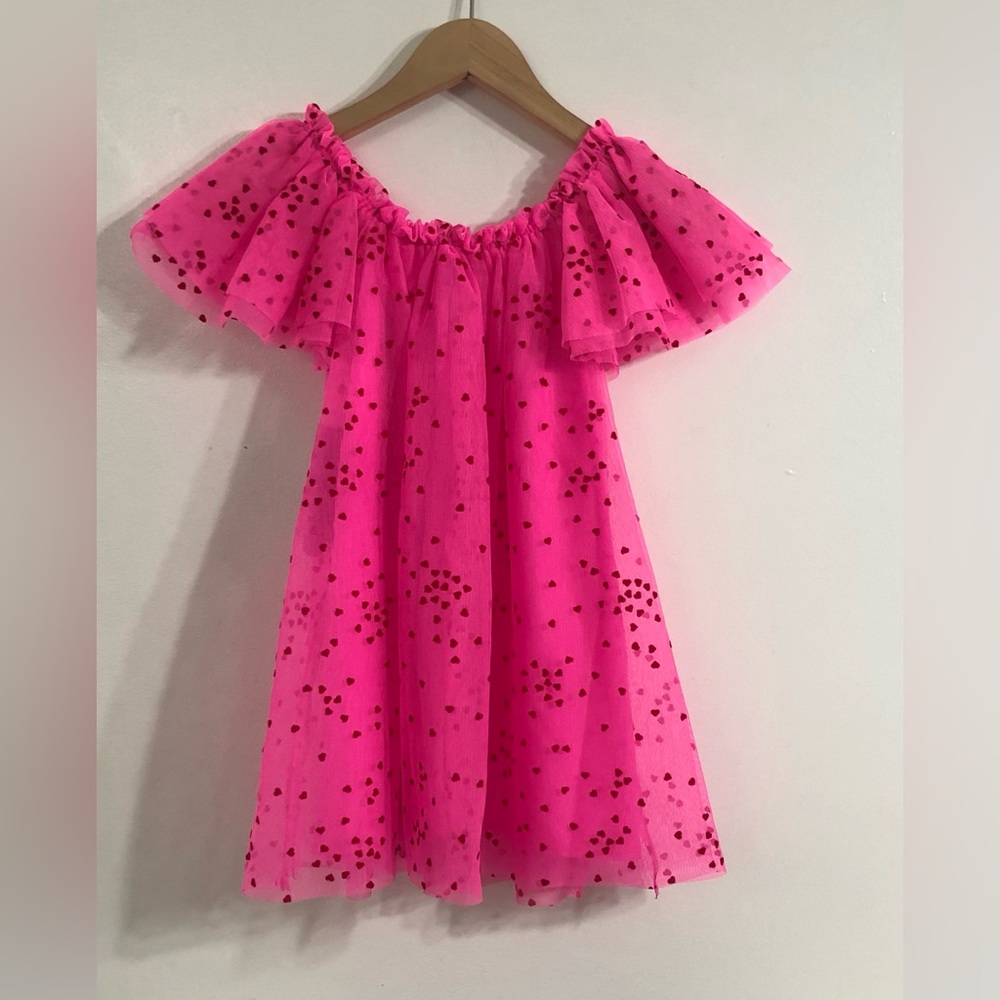 Cat &Jack baby girl Lace dress hearts graphics short flares sleeves pink.5T
